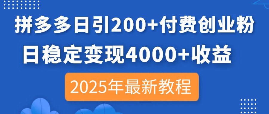 （14217期）拼多多日引200+付费创业粉，日稳定变现4000+收益，2025年最新教程-轻创工坊