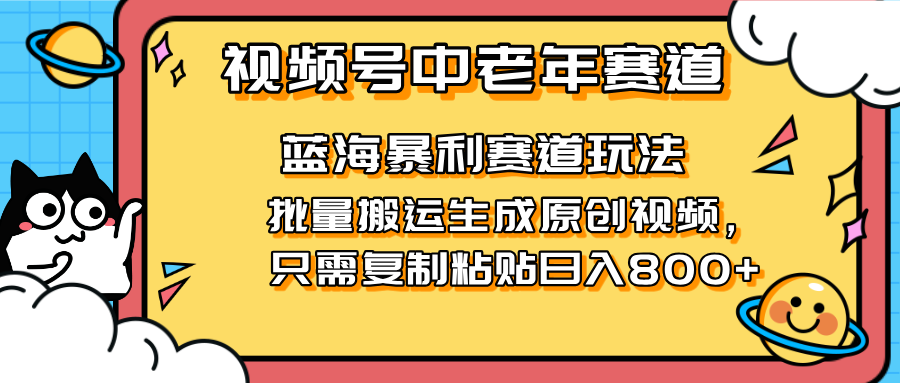 （14314期）2025视频号中老年短视频蓝海暴利风口！复制粘贴搬运视频单日赚800+，无...-轻创工坊