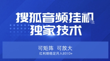 【搜狐音频挂G】独家技术，可矩阵可放大，红利期稳定月入8k【揭秘】-轻创工坊